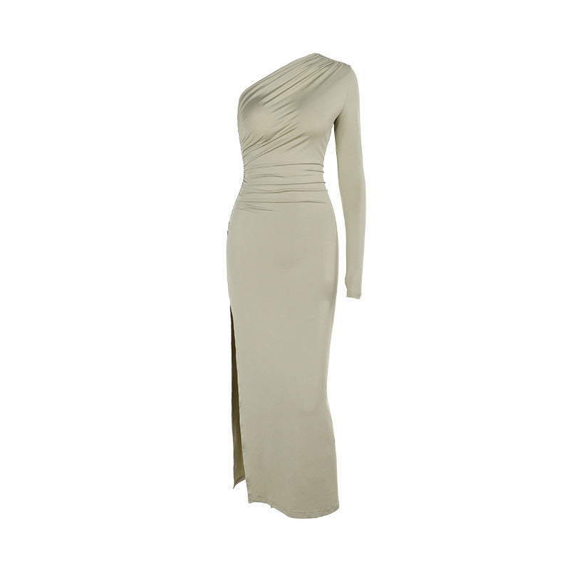 Dame elegant one-shoulder maxikjole med høj slids Skovae