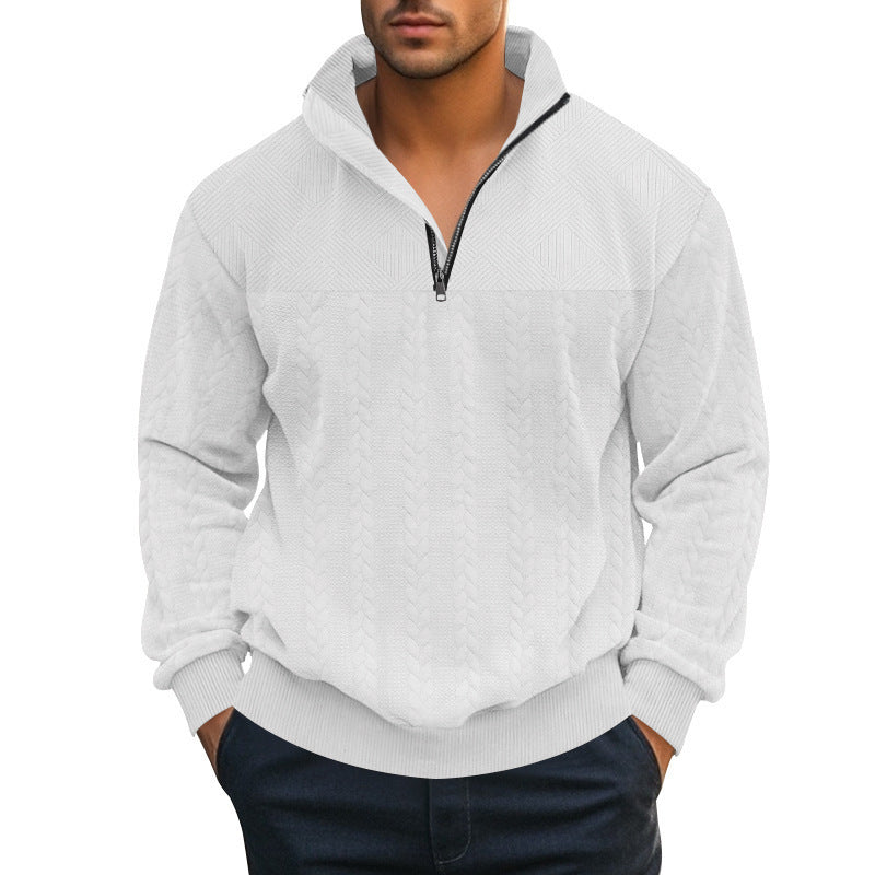 Herrernes grovstrikkede pullover med halvdelen lynlås og struktureret design Stilla