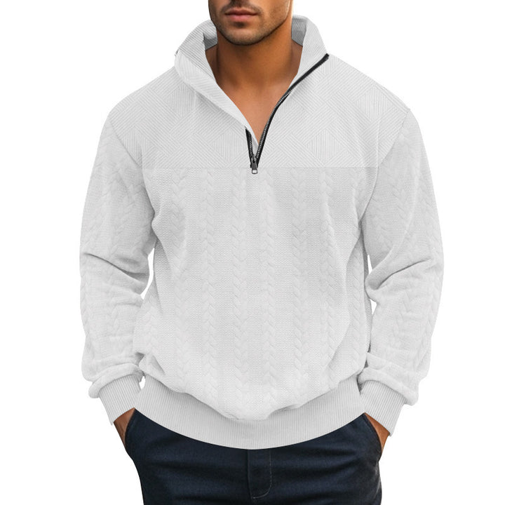 Herrernes grovstrikkede pullover med halvdelen lynlås og struktureret design Stilla