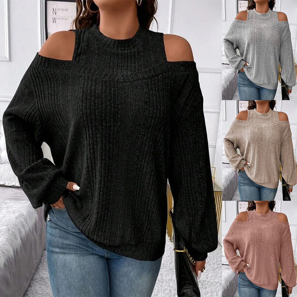 Dame Oversized Strikbluse med skulderudskæringer og ribstruktur Stilla