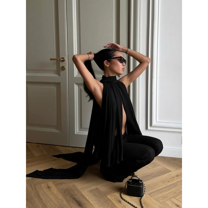 Damen Elegantes Top mit fließendem Schnitt und raffiniertem Halstuch Skovae