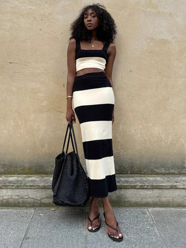 Dame cropped top med bredt bånd og tætsiddende maxi nederdel Stilla