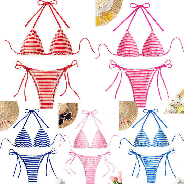 Dame stribet bikini sæt med justerbare stropper Skovae