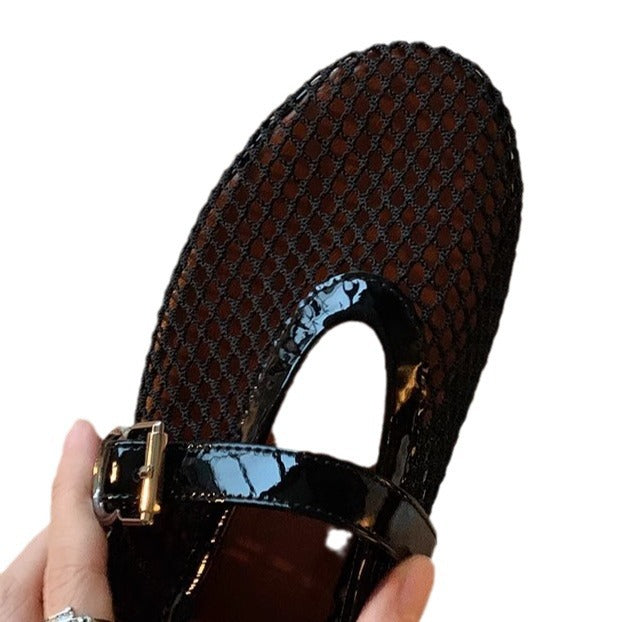 Dame elegant Sling-Ballerinas med moderne netdesign og justerbar rem Stilla