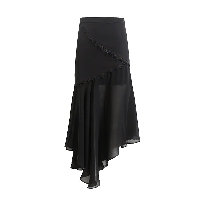 Dame Elegant Nederdel med asymmetrisk kant og spids dekoration Stilla