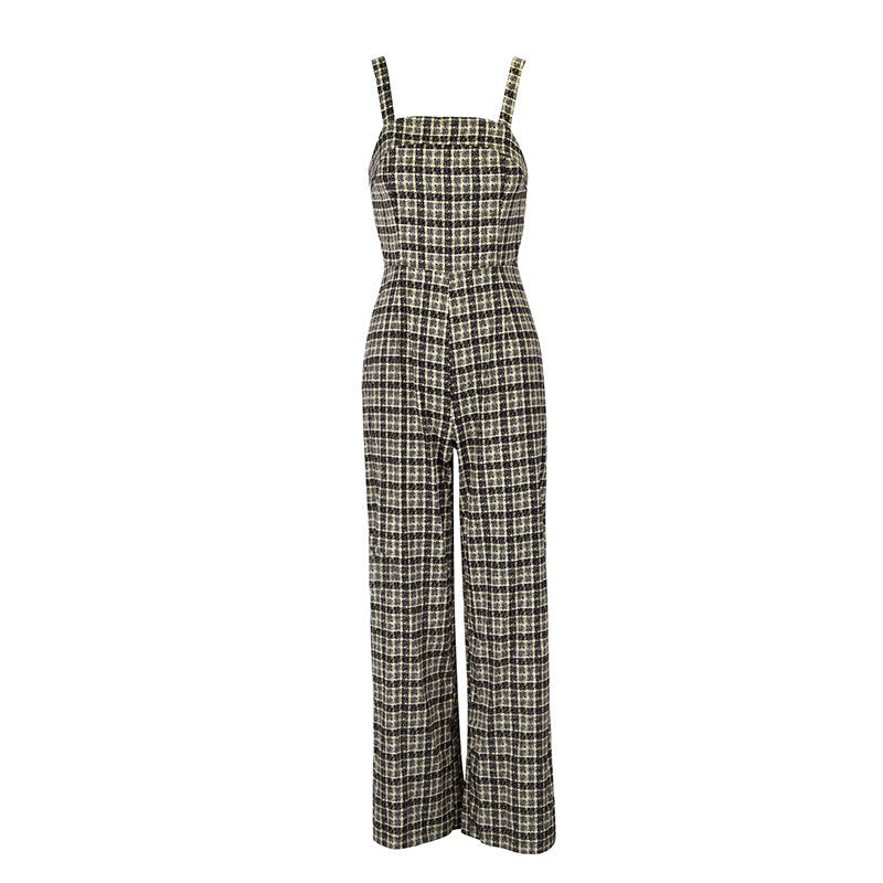 Dame jumpsuit med brede bukseben og fint ternet mønster Skovae