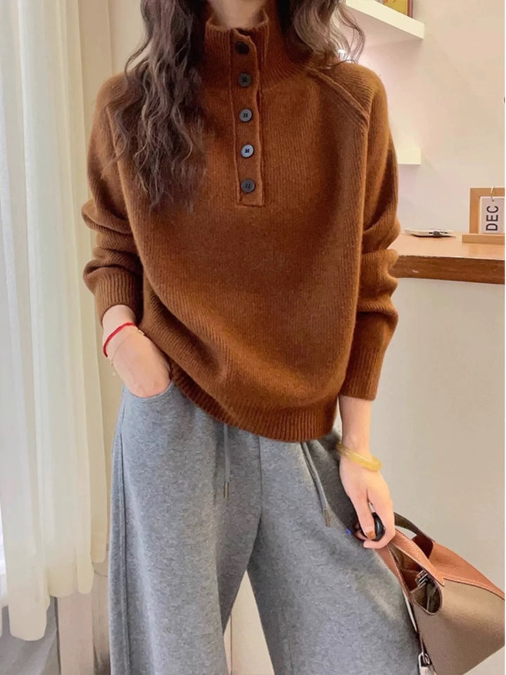 Kvinder Komfortabel Strikket Sweater med Knapliste Stilla