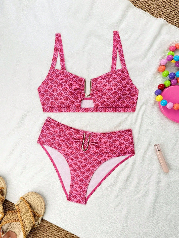 Dame Sporty bikini med blomsterdesign og metalaccenter Skovae