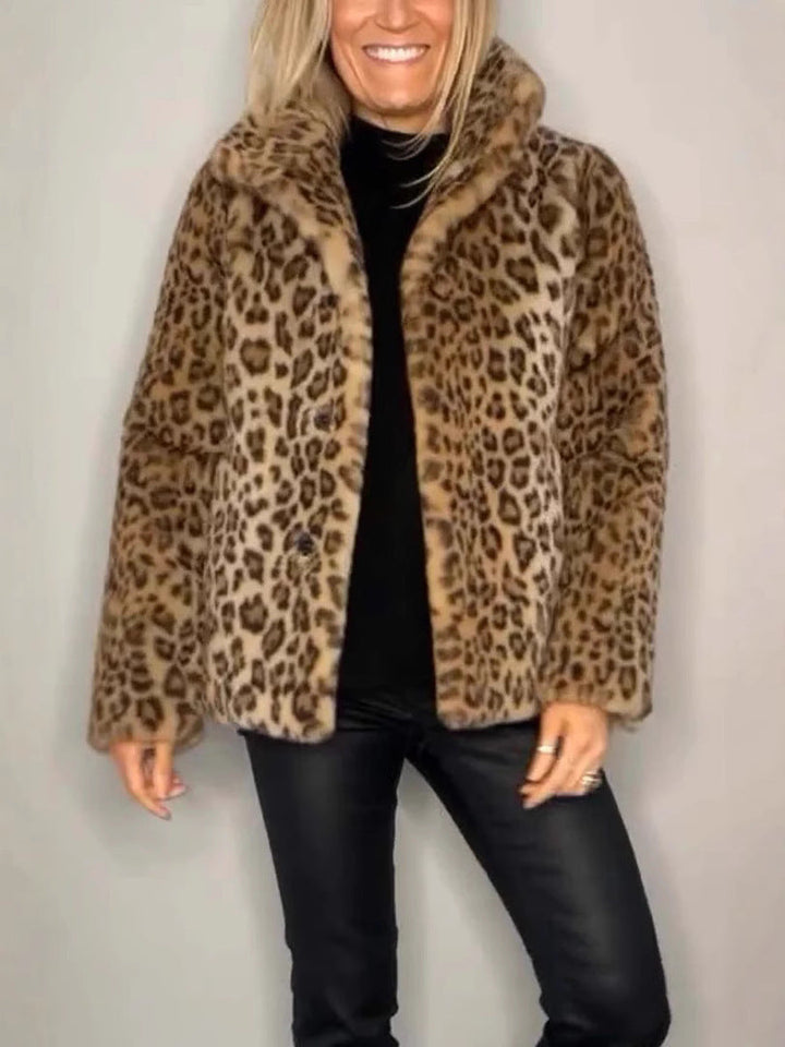 Stilla | Frakke Plus Size Blødt Kunstpels Leopardmønster Afslappet Stil