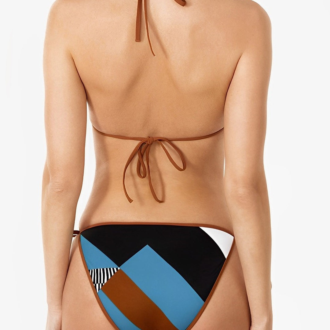Dame Triangel-Bikini med justerbare bindebånd og moderne grafikdesign Stilla