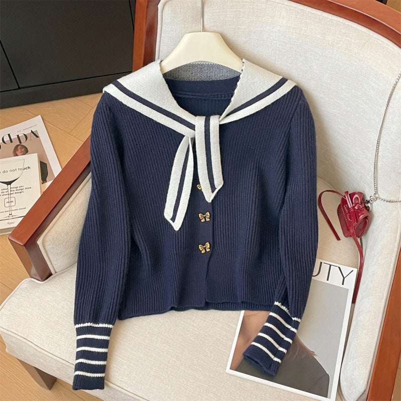 Damer cardigan med nautisk krave og dekorative knapper Stilla