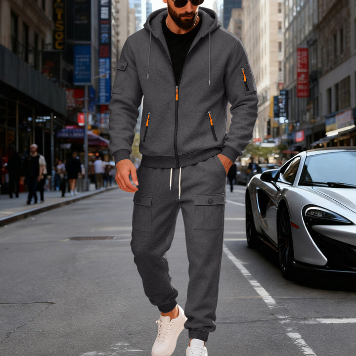 Herrer nan urban sweatpants sæt lavet af bomuldsblanding med cargo-lommer og funktionelle lynlåse Skovae