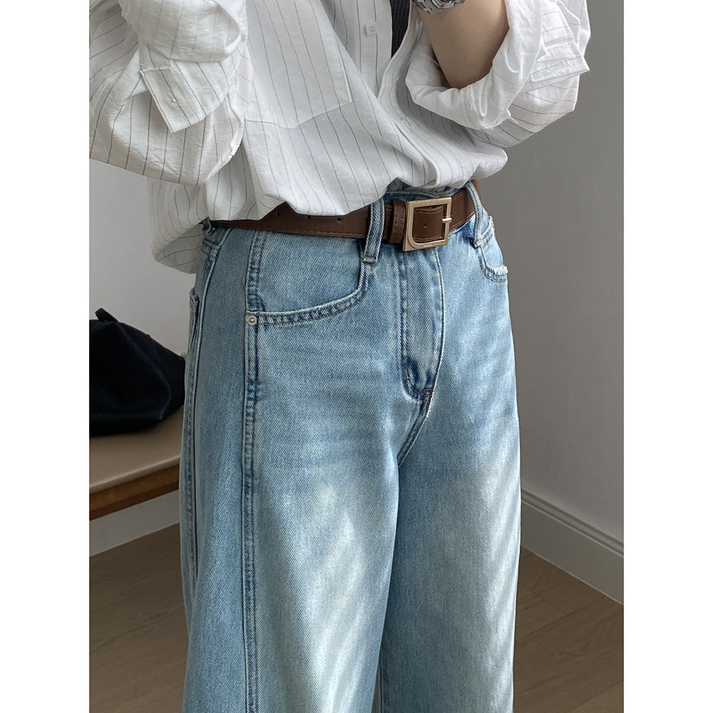 Dame bredde jeans leggings i afslappet stil med høj talje og elastisk linning Stilla