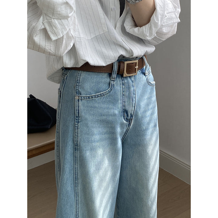 Dame bredde jeans leggings i afslappet stil med høj talje og elastisk linning Stilla