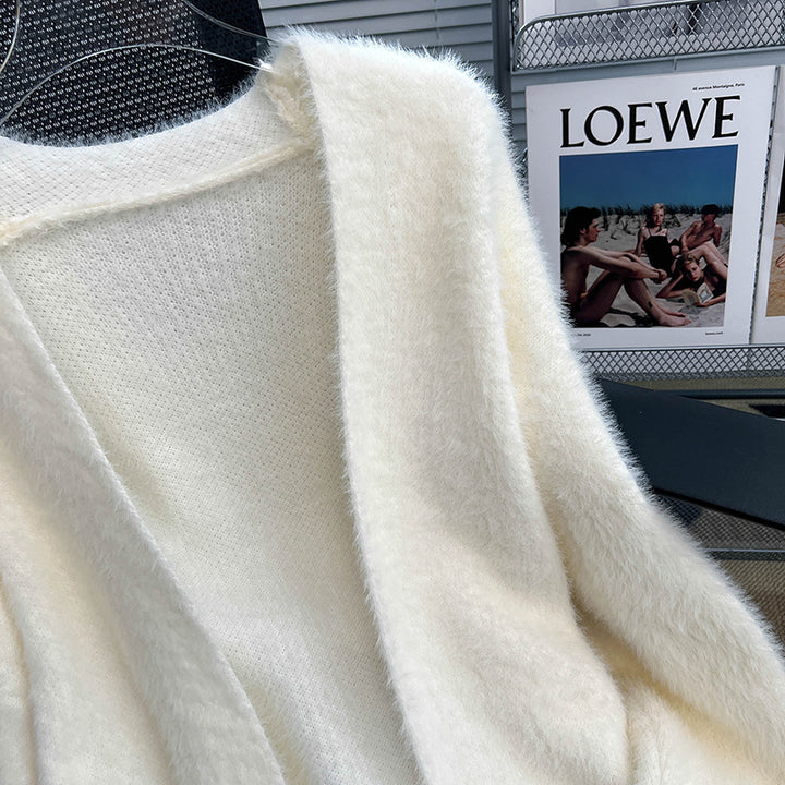 Damer Fluffy Cardigan med Åben Skæring Stilla