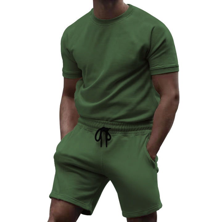 Herren nan kortærmet sæt i blødt sweatstof med rundhalset t-shirt og snøre-shorts Skovae