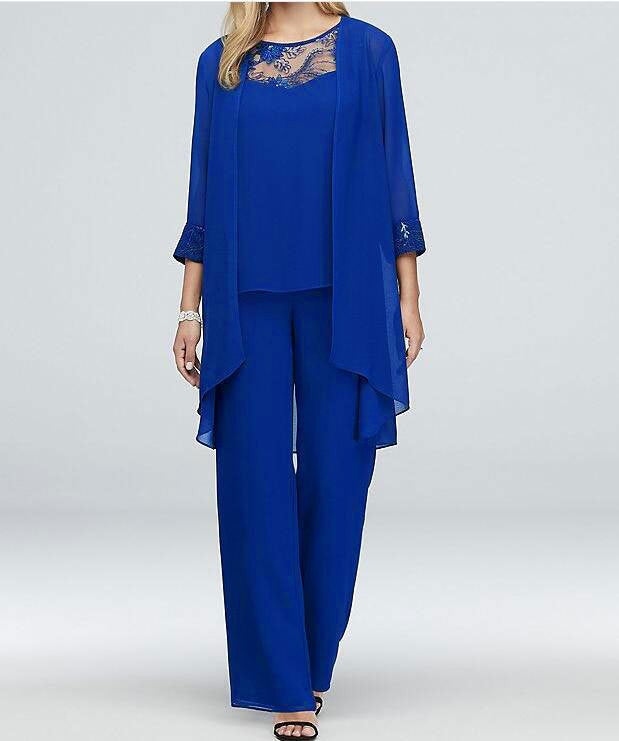 Dame nan flydende chiffon aftenensemble med spidsbesætning, kimono cardigan og bred palazzo bukser Skovae