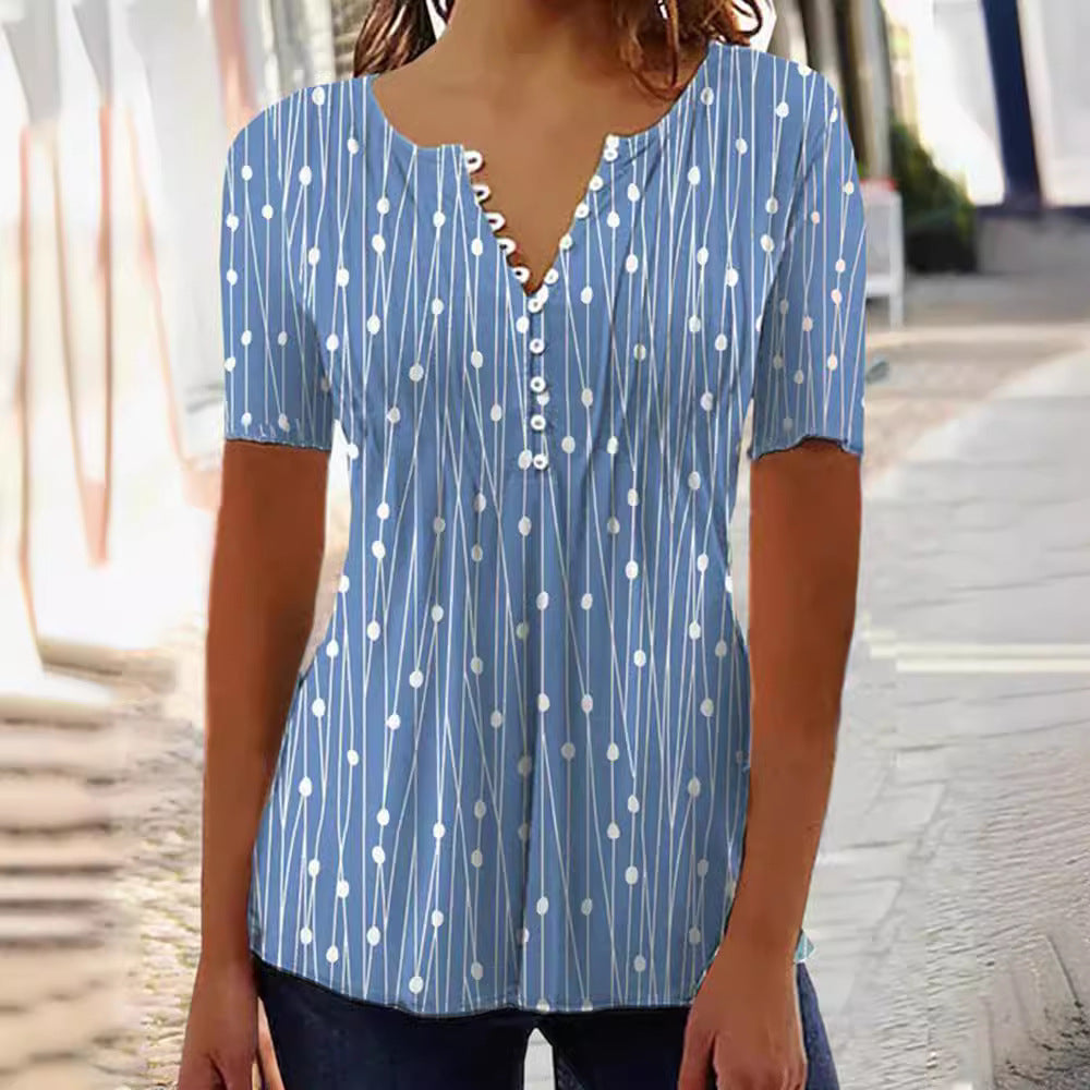 Dame kortærmet bluse med dekorativt knapdesign Stilla