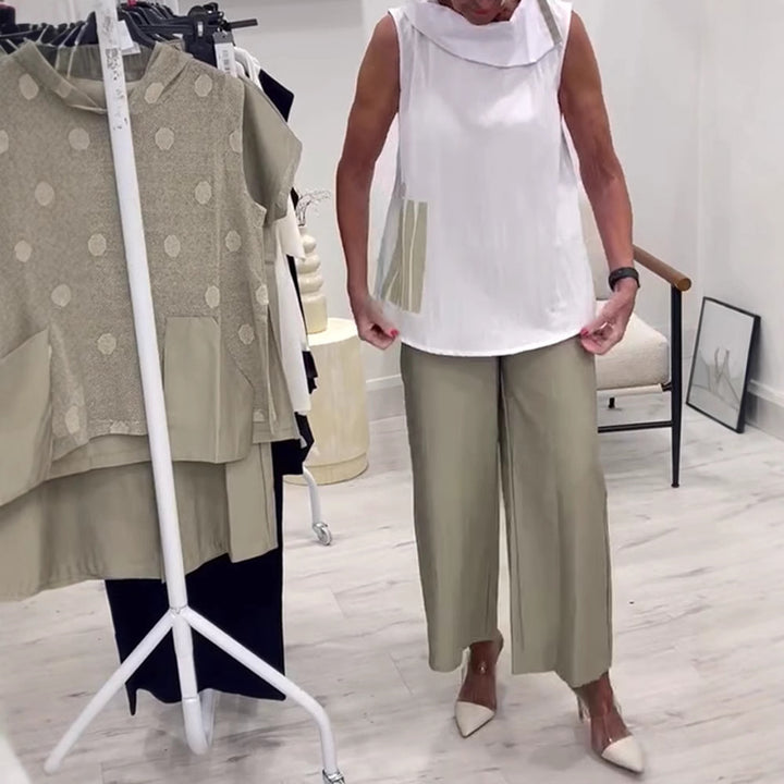 Dames uden ärmeløs bluse top med bredt sjalkrave, løs A-linje og sidelomme detalje Skovae