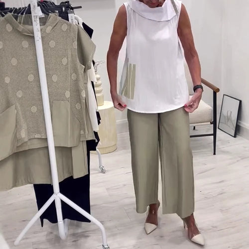 Dames uden ärmeløs bluse top med bredt sjalkrave, løs A-linje og sidelomme detalje Skovae