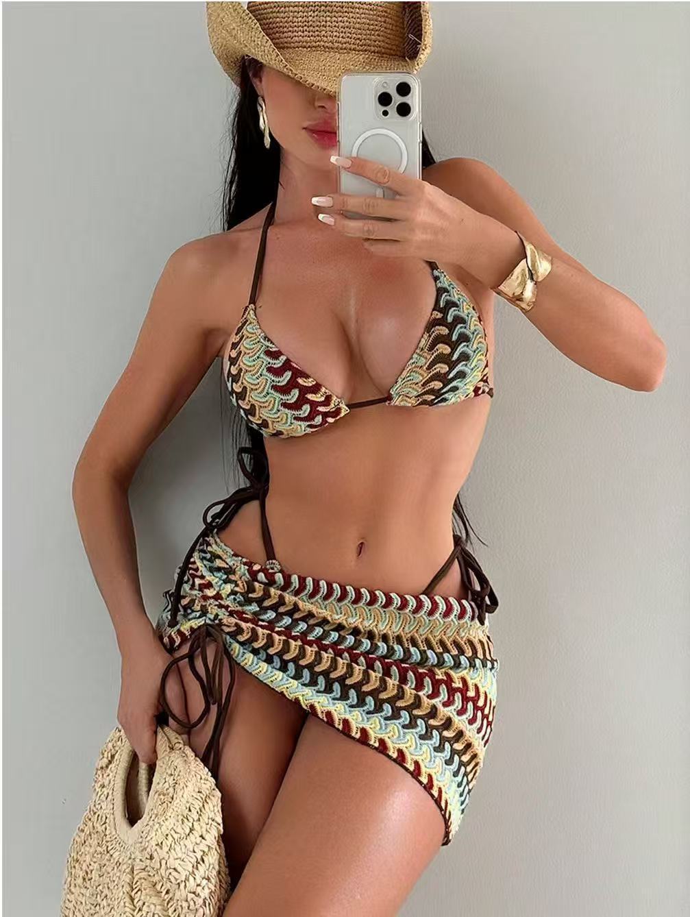Dame Hæklet Bikini med Wrap Nederdel Skovae