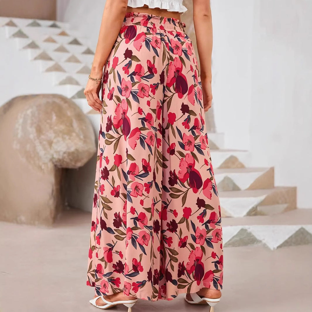 Dame bred, floral sommerbukser med elastisk talje Stilla