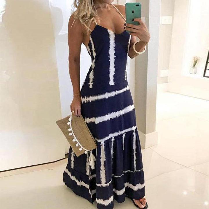 Dame Spaghetti Strop Maxi Kjole med Florescence Detaljer Stilla