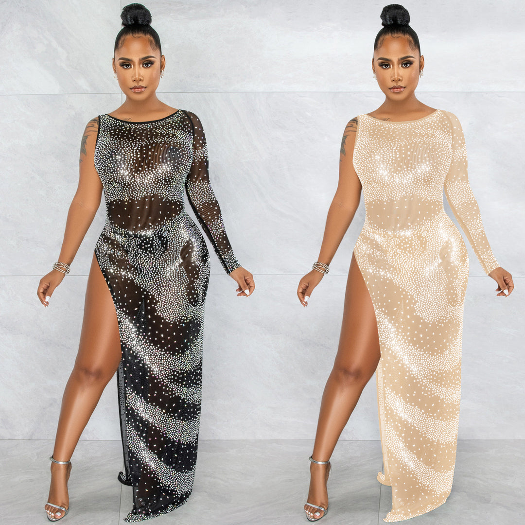 Dame Glamourøst Party Kjole med gennemsigtigt design og strass-applikationer Stilla