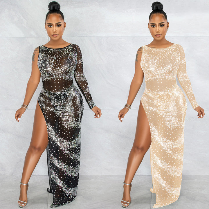 Dame Glamourøst Party Kjole med gennemsigtigt design og strass-applikationer Stilla