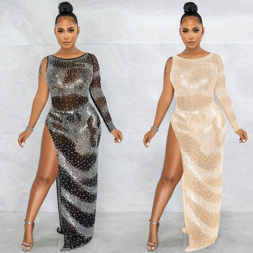Dame Glamourøst Party Kjole med gennemsigtigt design og strass-applikationer Stilla