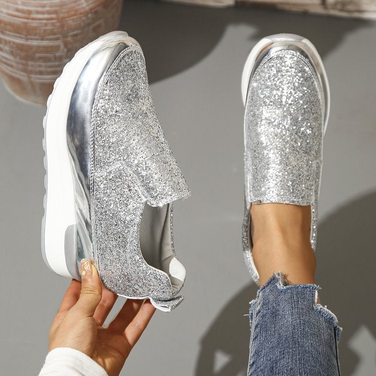 Dame Slip-On Sneakers med glitrende overflade og skridsikker sål Stilla