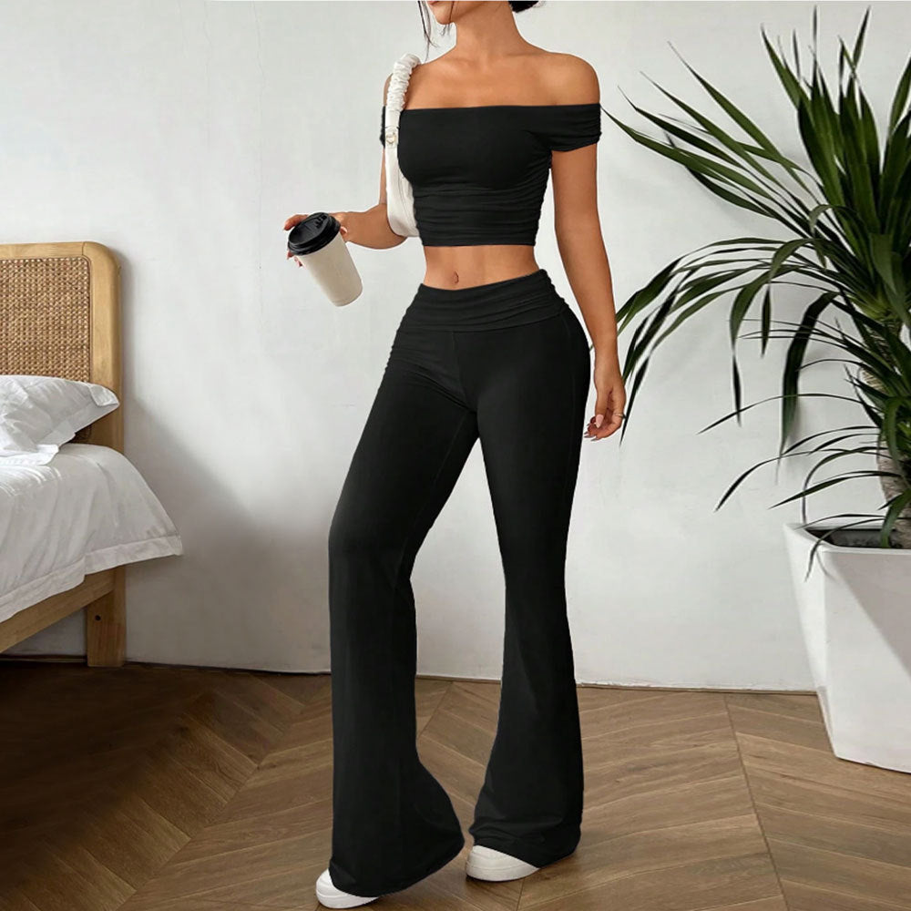 Kvinder casual crop top og højtaljede bukser sæt Stilla
