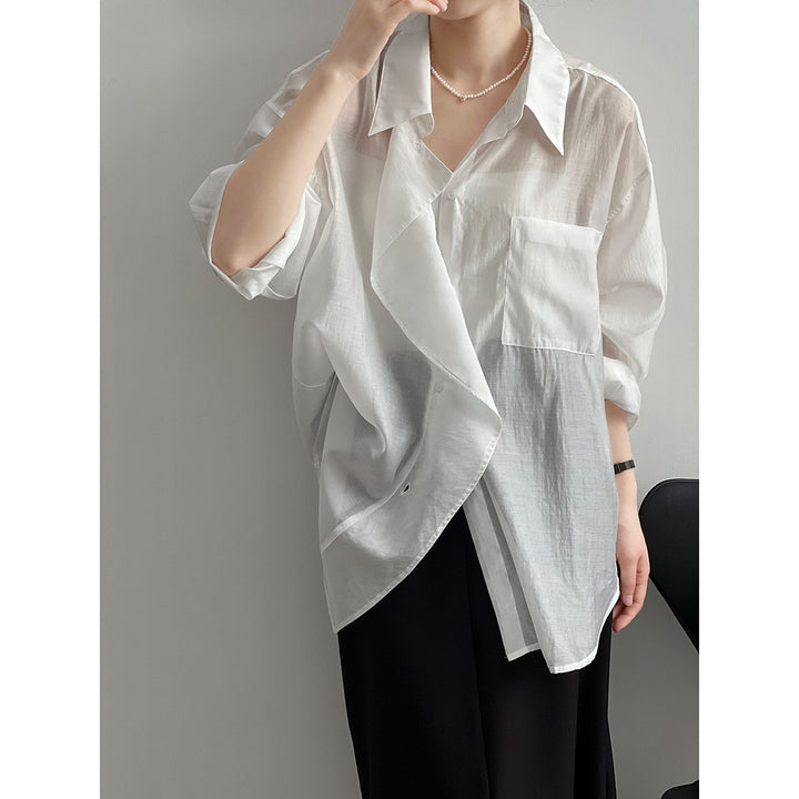 Dame afslappet bluse med oversized snit og fin struktur Stilla