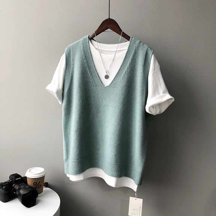 Dame ærmeløs V-Pullover i blødeste cashmere-blanding med elegant snit Stilla