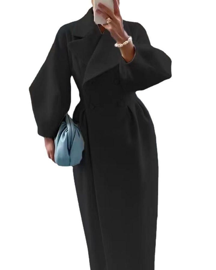 Dame elegant oversized uldjakke med raffineret krave og dobbelte knapliste Stilla