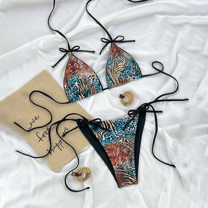 Dame triangel bikini med dyreprint og justerbare bindebånd Skovae