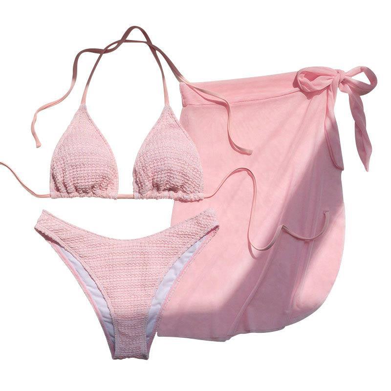 Dame bikini-sæt med flettet top og sideskørt Skovae