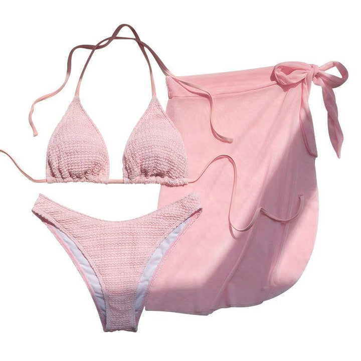 Dame bikini-sæt med flettet top og sideskørt Skovae