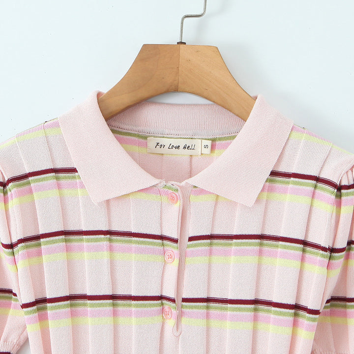 Dame polo t-shirt med fine striber og korte ærmer Skovae