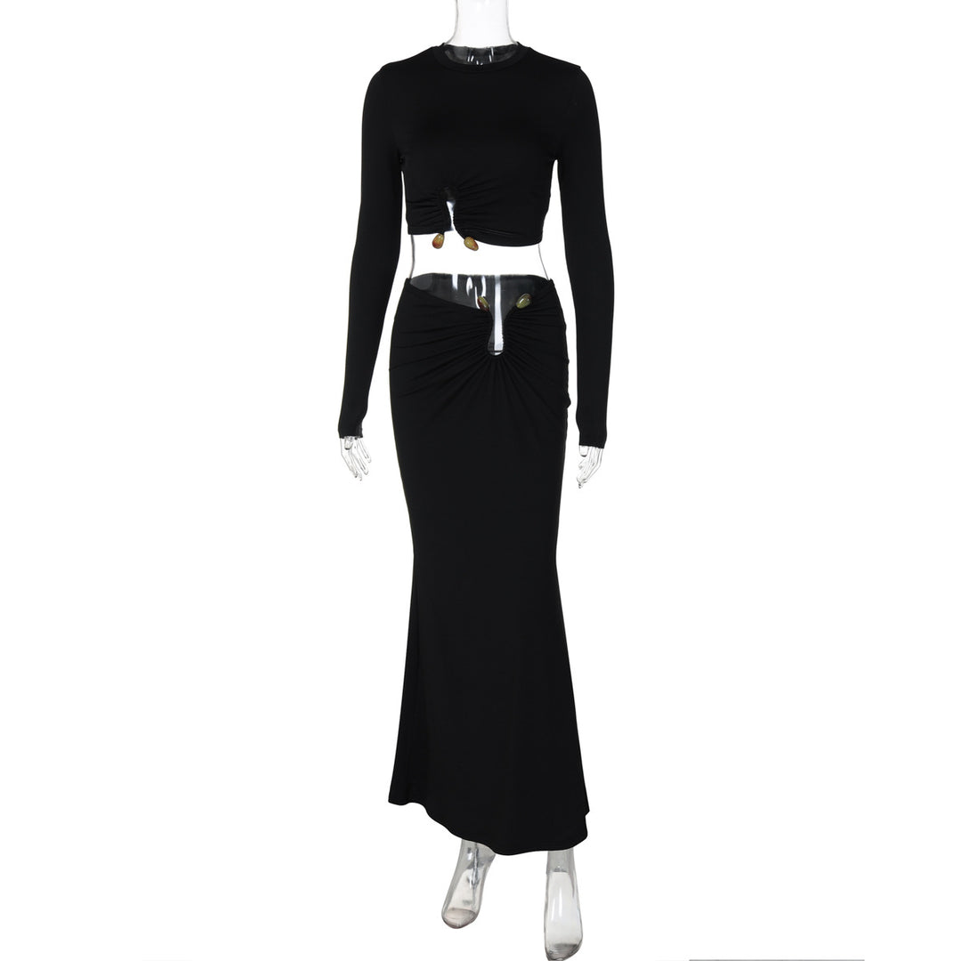 Dame Crop Top og Nederdel Sæt med kreative Cut-Outs Stilla