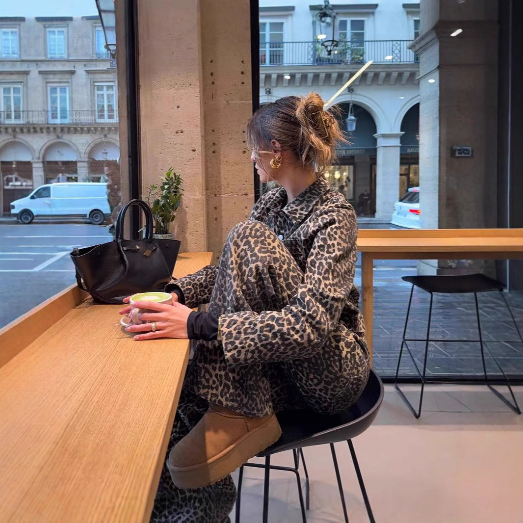 Dame Leopard-Print Kort Jakke Stilla