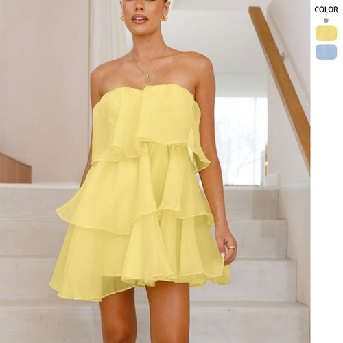 Dame legende chiffon kjoler med svingende volanger og off-shoulder design