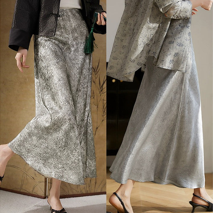 Dame Maxiskørt i luksuriøs satin med elegant fald og sidelæg Stilla