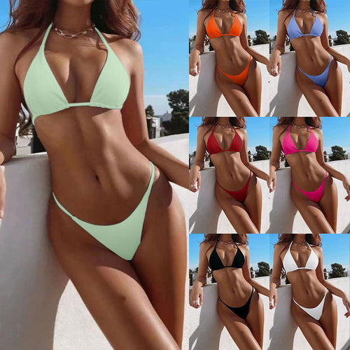 Damer Triangle-Bikini med justerbare bindebånd og moderne rib-design Skovae