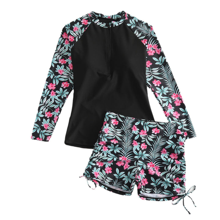 Dame Rashguard-sæt med stribede ærmer og blomsterdesign Stilla