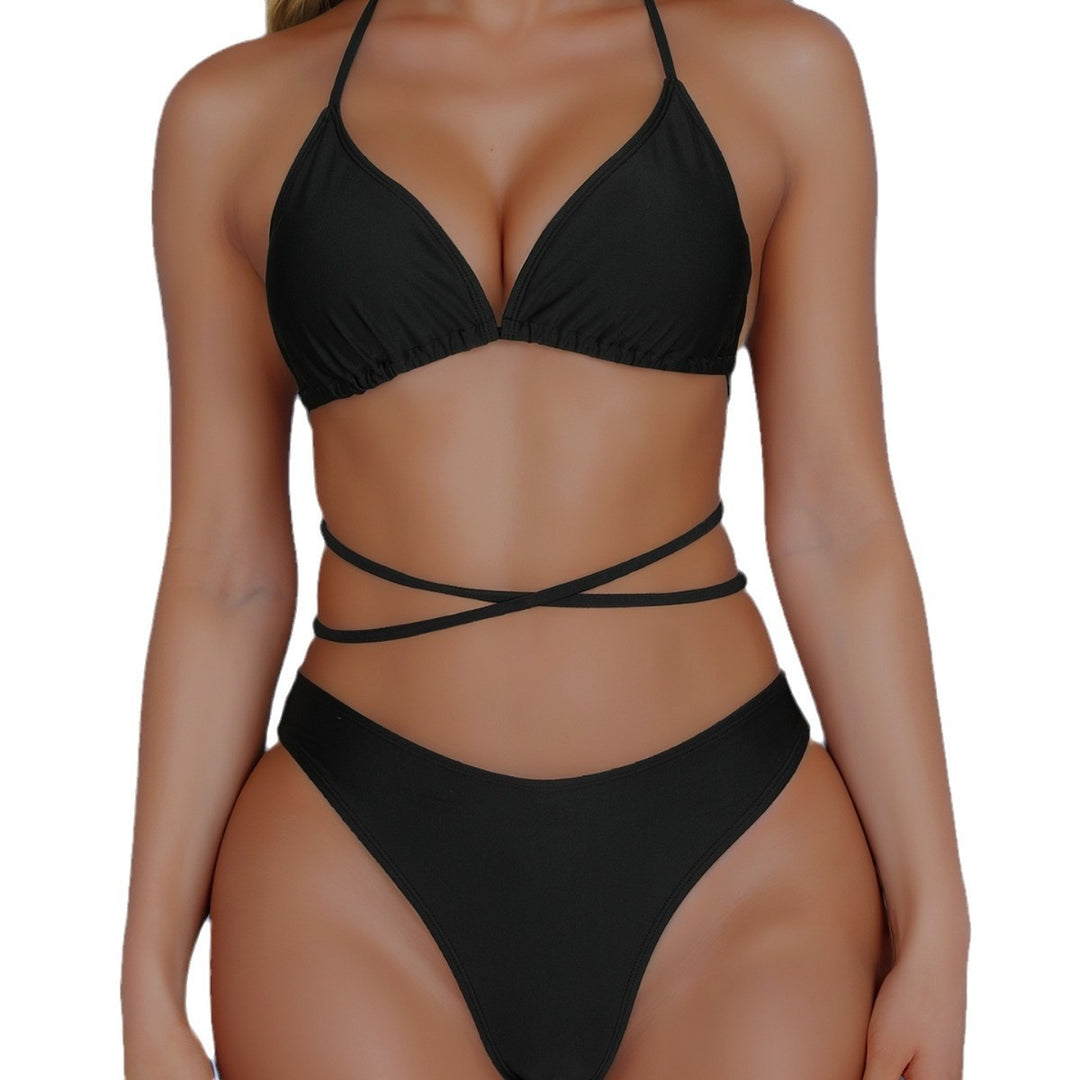 Dame Triangel-Bikini-Sæt med krydset bånddetalje og høj benudskæring Stilla