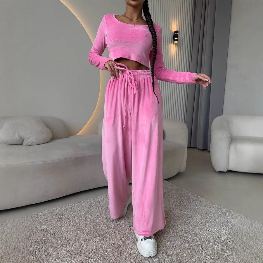 Kvinder Elegant og Komfortabel Lounge Sæt med Crop Top og Bred Ben Bukser Skovae