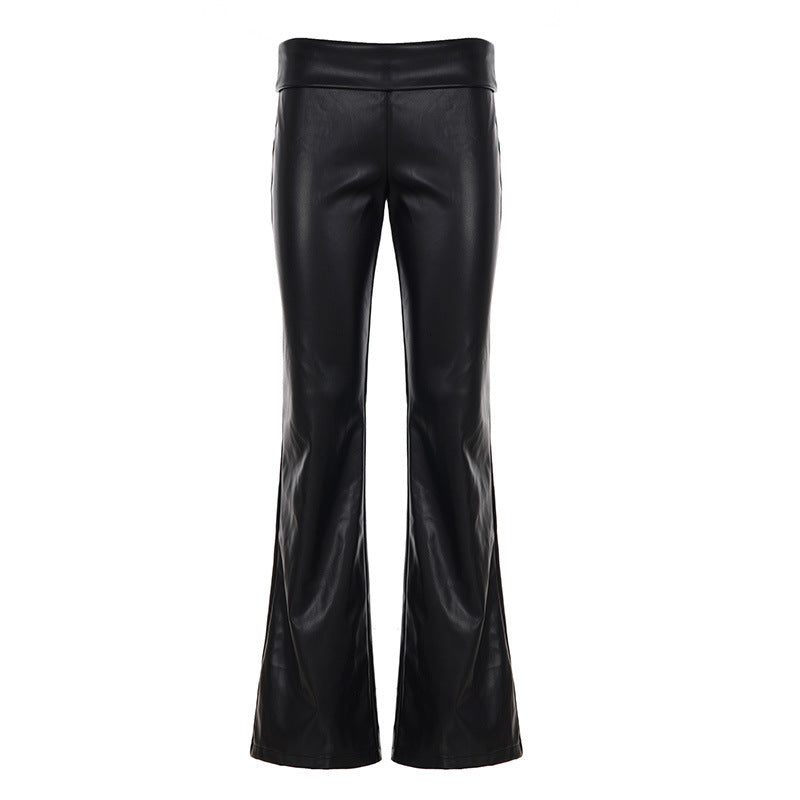 Damen Elegante Kunstlederhose mit transparenten Spitzenakzenten Skovae