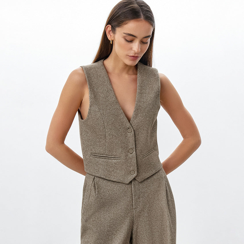 Dame elegant vest og bred bukse ensemble Stilla