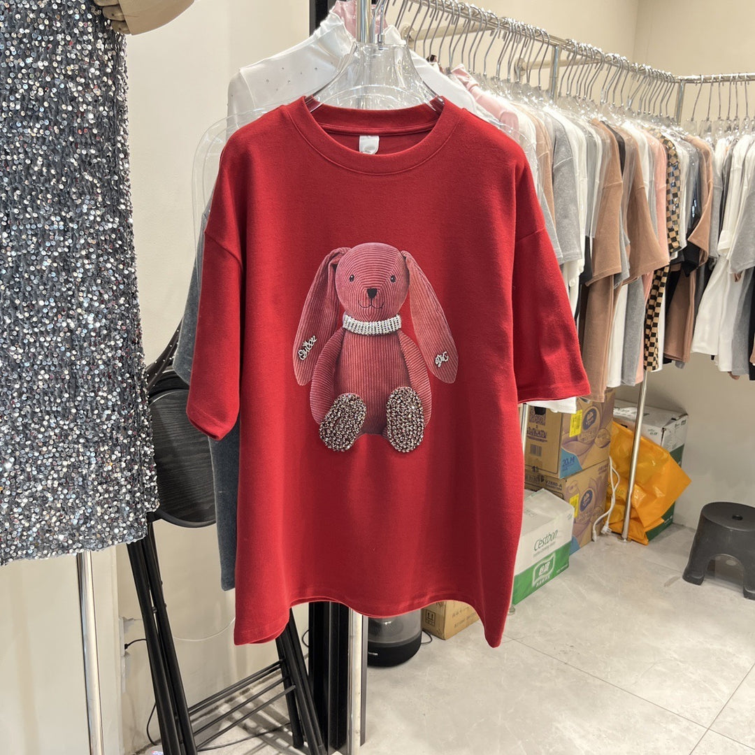 Dame T-shirt med betagende dyremotiv og glitrende detaljer Stilla